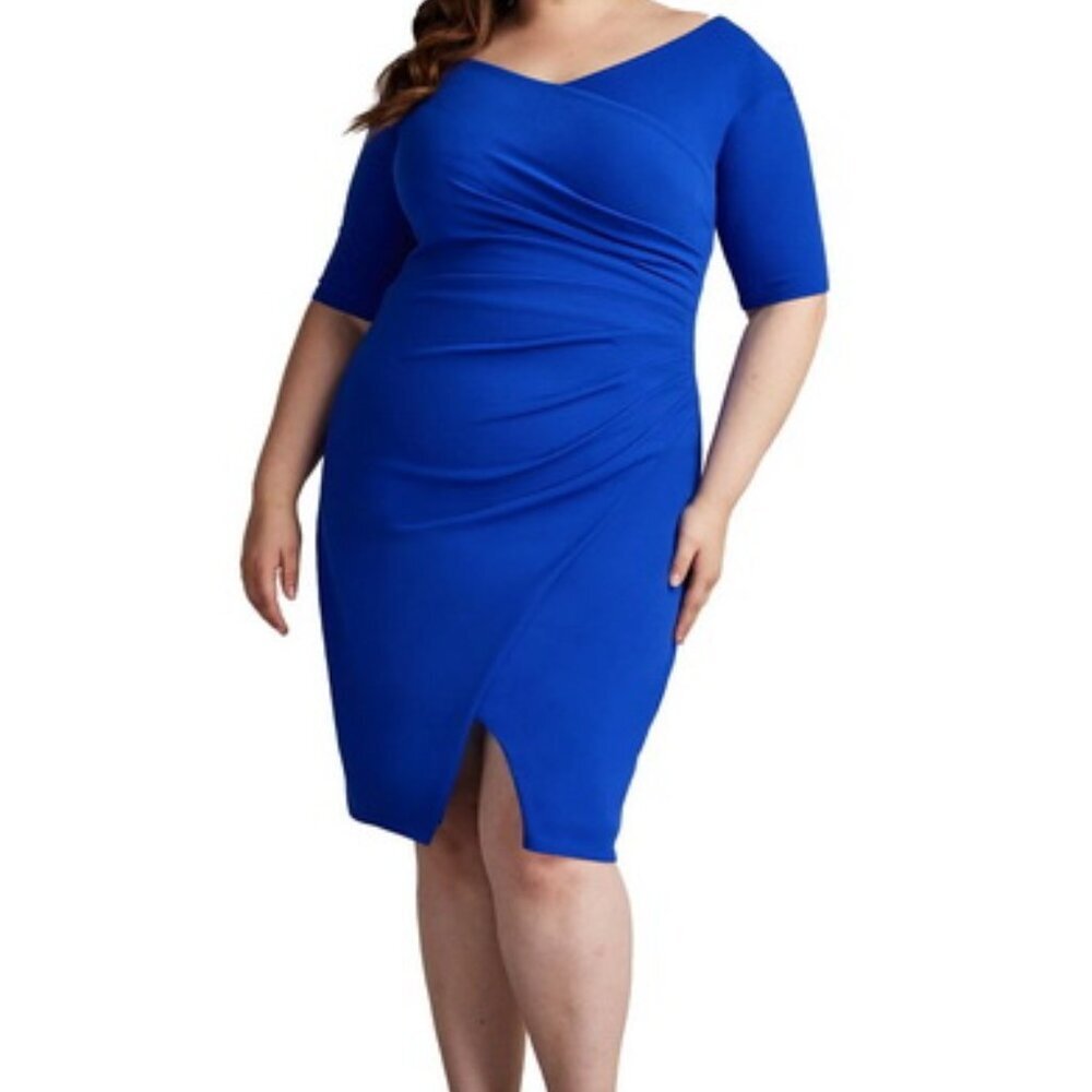 Tadashi Shoji Mystic Blue Side Ruched Cocktail Dress